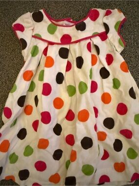 Carter's White Dress with Pink, Green, Orange, and Brown Polka Dots